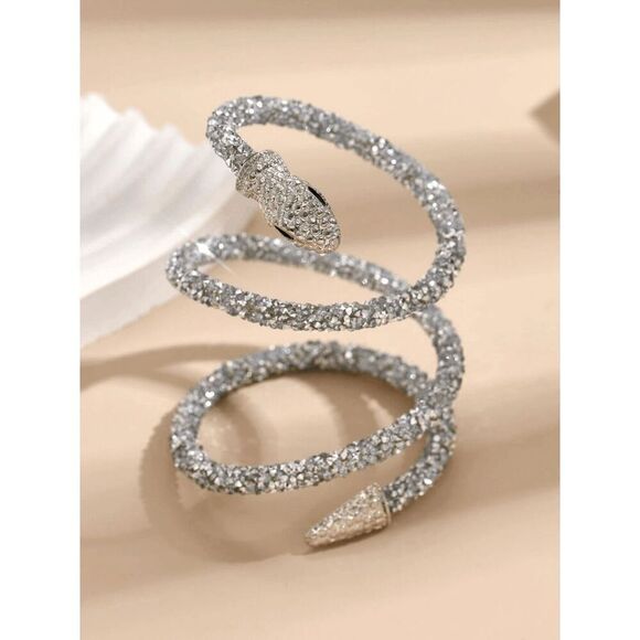 ✨💎🐍 Snake Rhinestone Bendable Design Blingy Statement Open Choker Necklace NEW - Picture 13 of 16